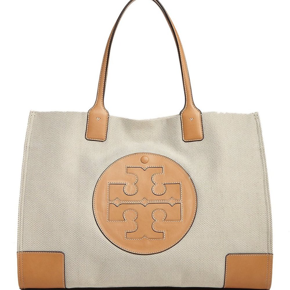 NEW Tory Burch Canvas Large Ella Tan Logo Tote Bag
